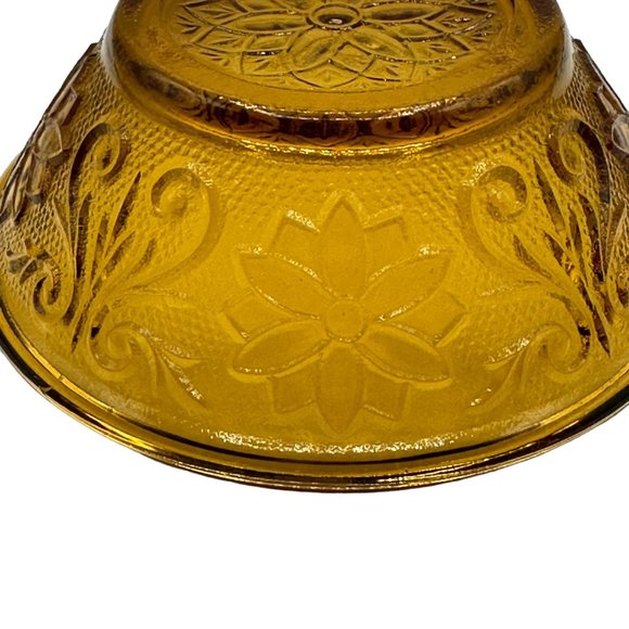 Indiana Glass Tiara Glass Serving Bowl Daisy Pattern Vintage Amber Brown Flower - Picture 4 of 11